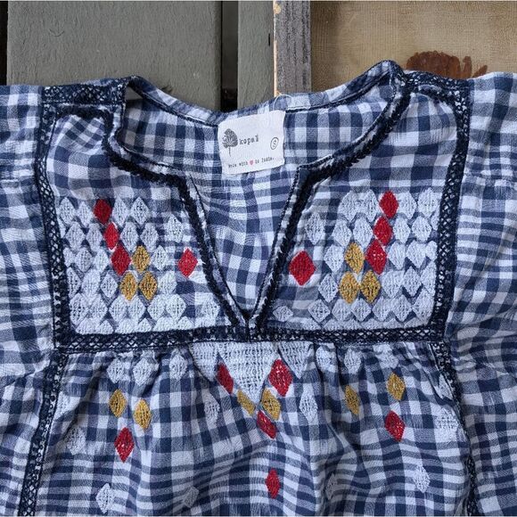 Anthropologie Kopal Freya Embroidered Gingham Top Cap Sleeve Boho Peasant Small - Picture 7 of 9